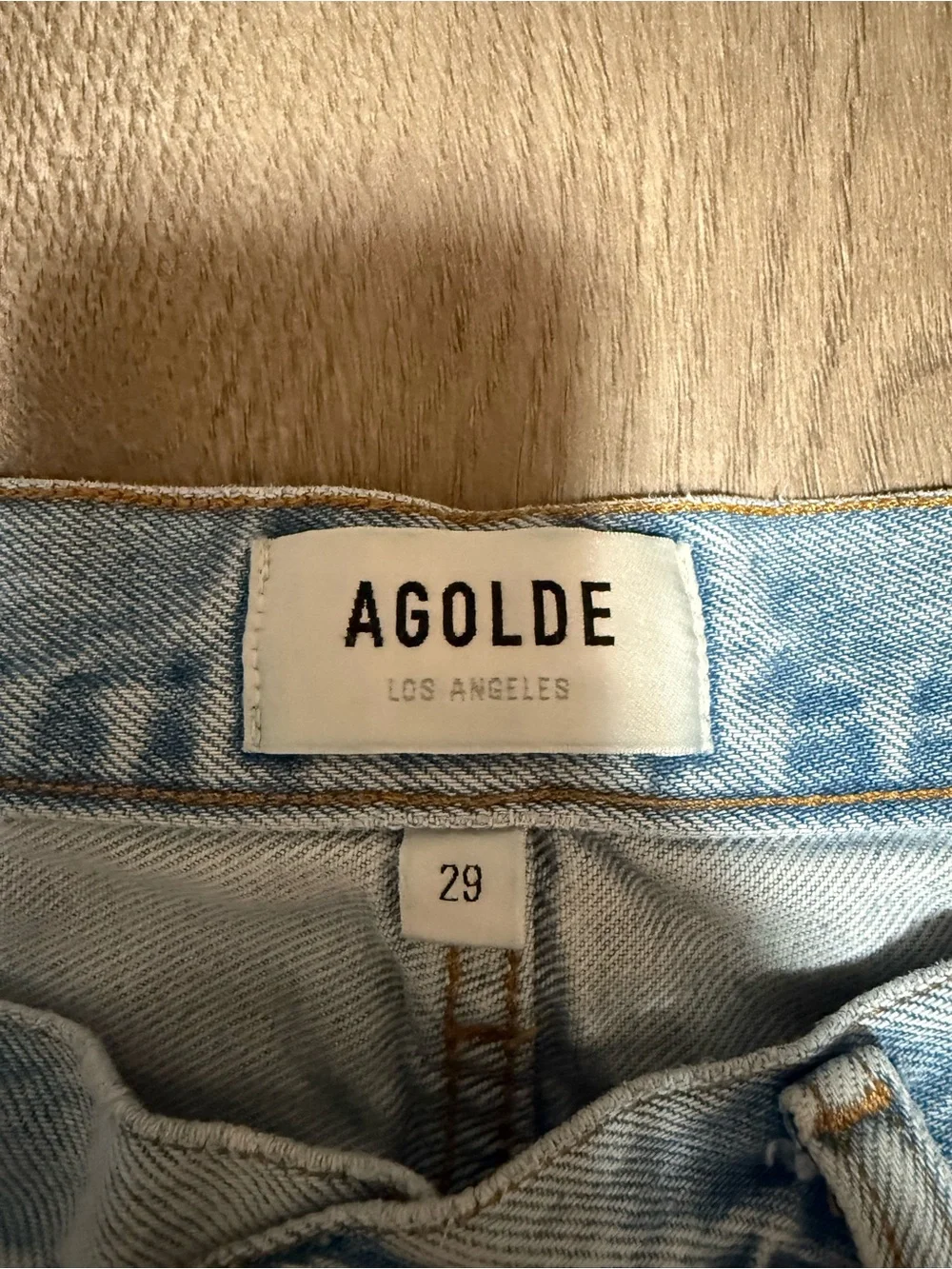 Agolde Light Wash Distressed Parker Long Denim Shorts Size 29
